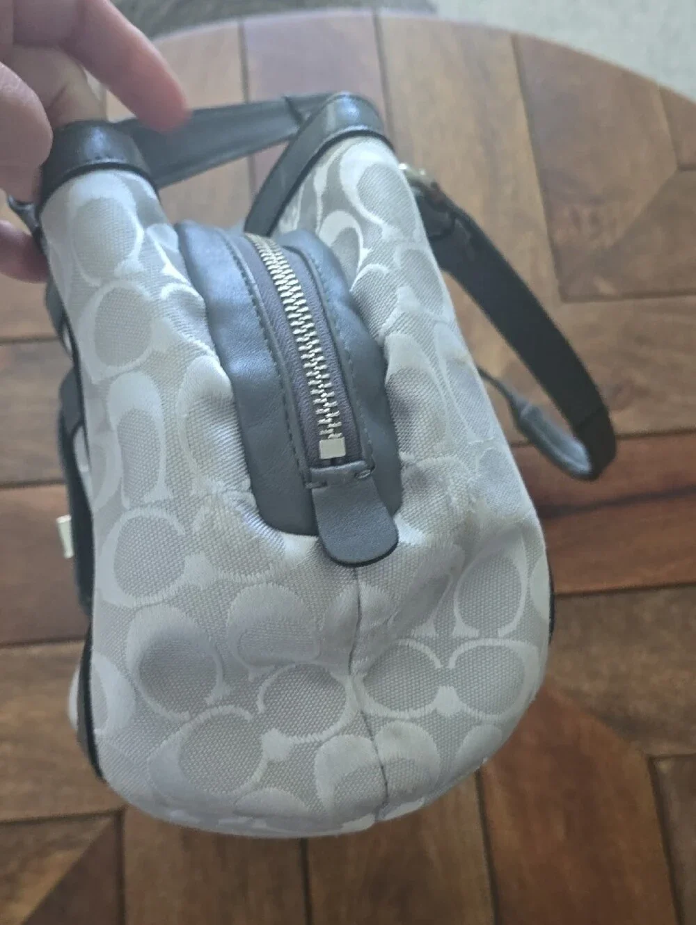 Coach Light Gray Signature Canvas Shoulder Bag with Gray Trim